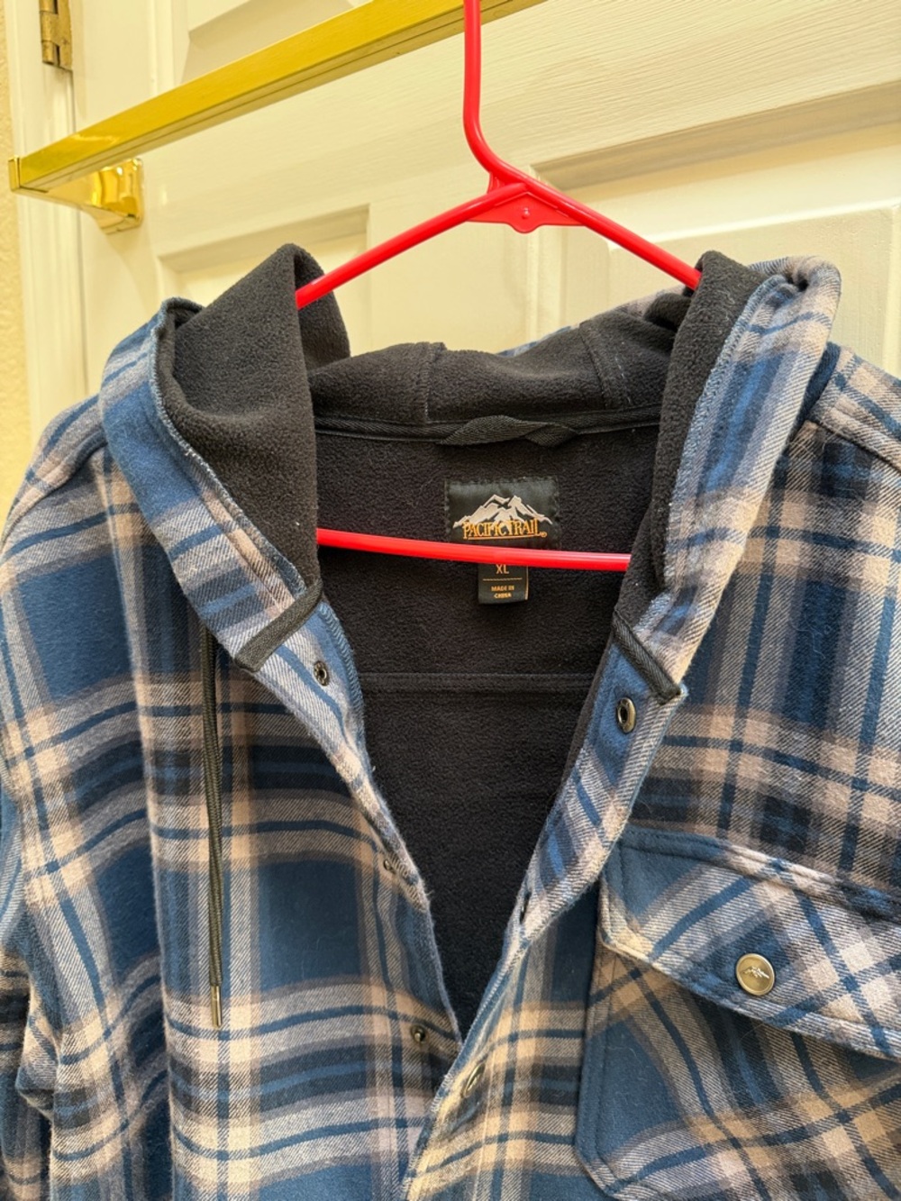 Pacific Trail Blue and Cream Plaid Hooded Flannel Jacket